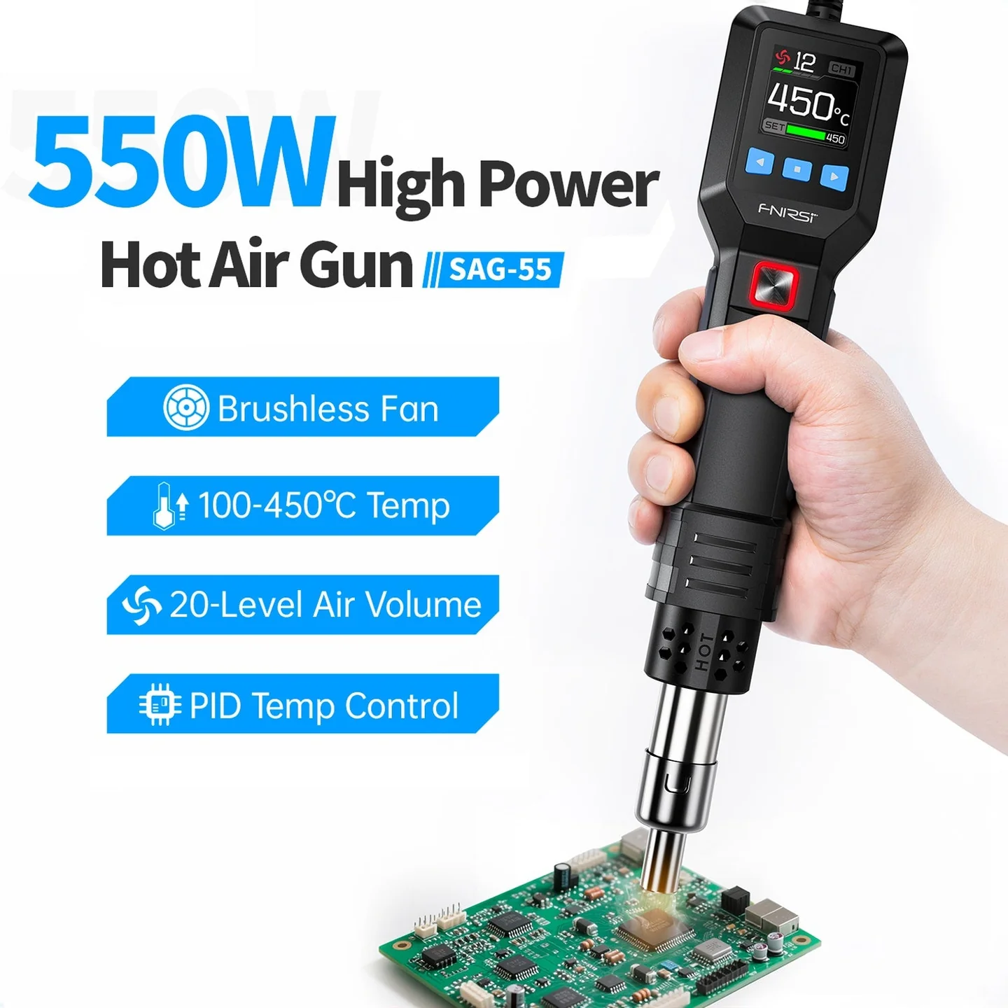 هیتر هوای گرم دیجیتال 550 وات FNIRSI مدل SAG-55 (پرتابل)